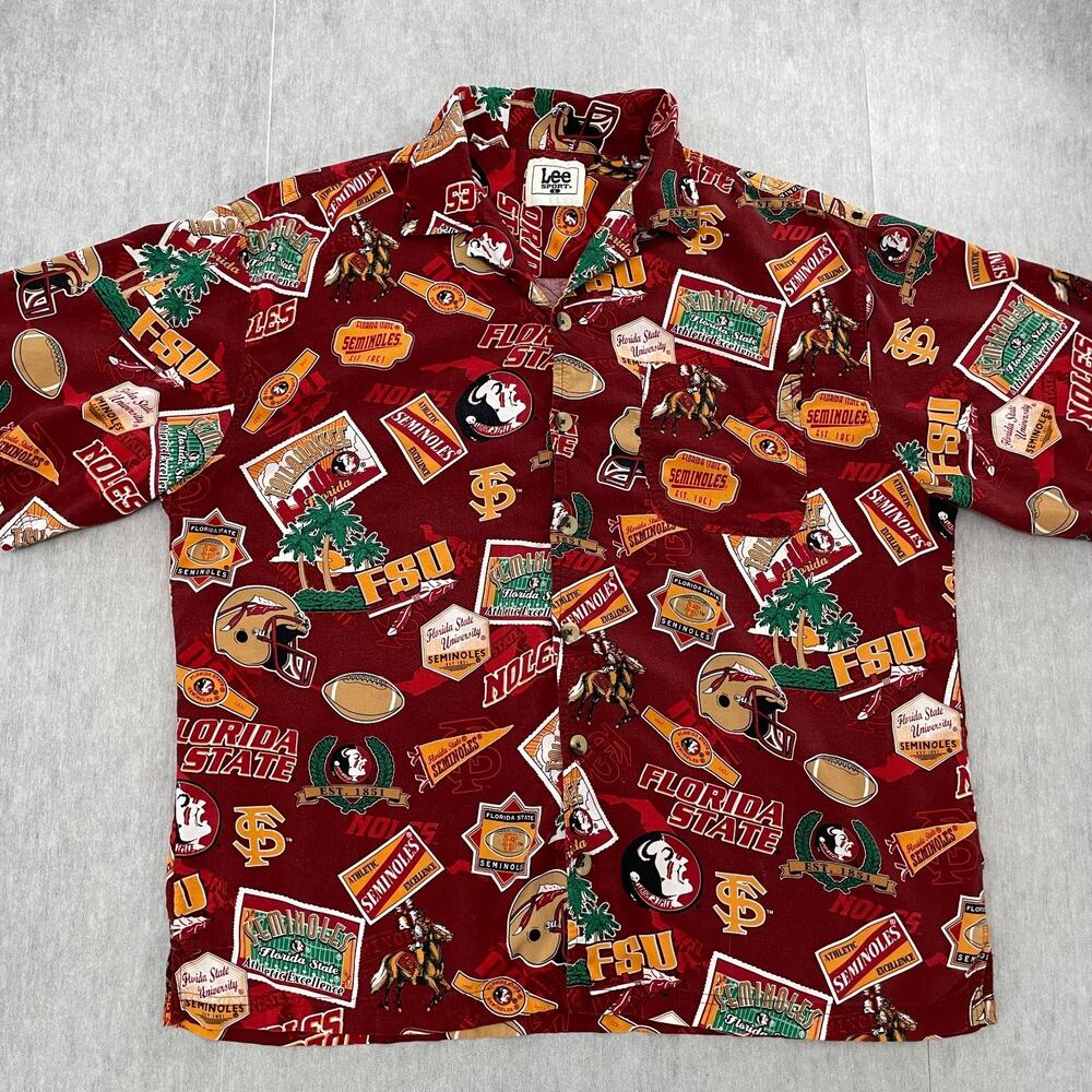 Florida State Seminoles Shirt Adult Large Red Hawaiian Button Up Short Sleeve L